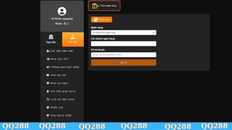 Hướng dẫn QQ288 rút tiền về tài khoản